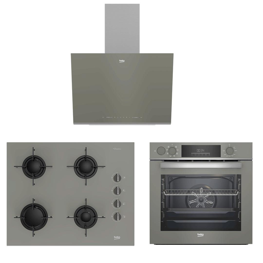 Beko Buhar Destekli Gri Cam Set (BDE 6062 G - BOCD T 6510 EG - BFC 630 G)