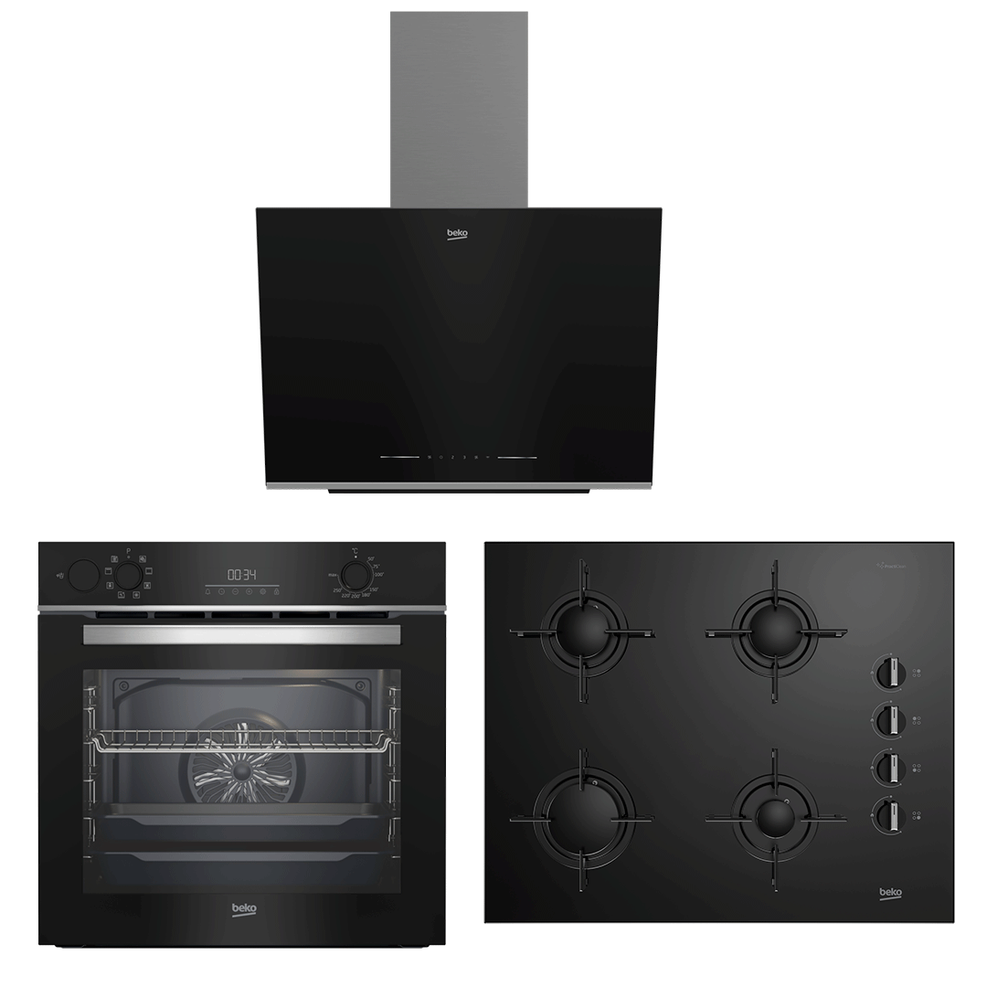 Beko Buhar Destekli Siyah Cam Set (BDE 6062 S - BOCD T 6510 ES - BFC 630 S)