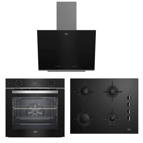 Beko Buhar Destekli Siyah Cam Set (BDE 6062 S - BOCD T 6510 ES - BFC 630 S)