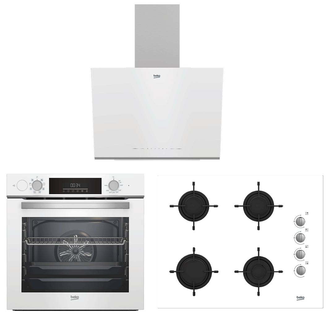 Beko Buhar Destekli Beyaz Cam Set (BDE 6062 B - BOCD T 6510 EB - BFC 630 B)