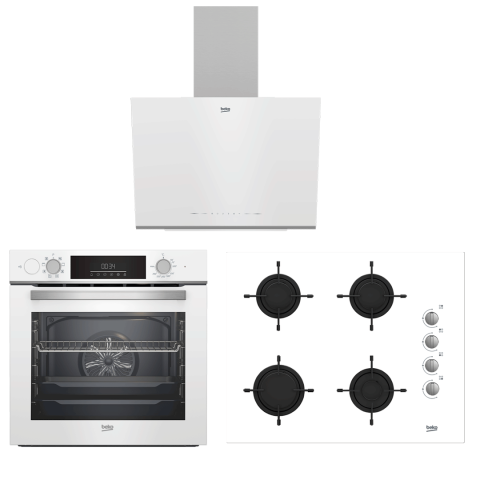 Beko Buhar Destekli Beyaz Cam Set (BDE 6062 B - BOCD T 6510 EB - BFC 630 B)