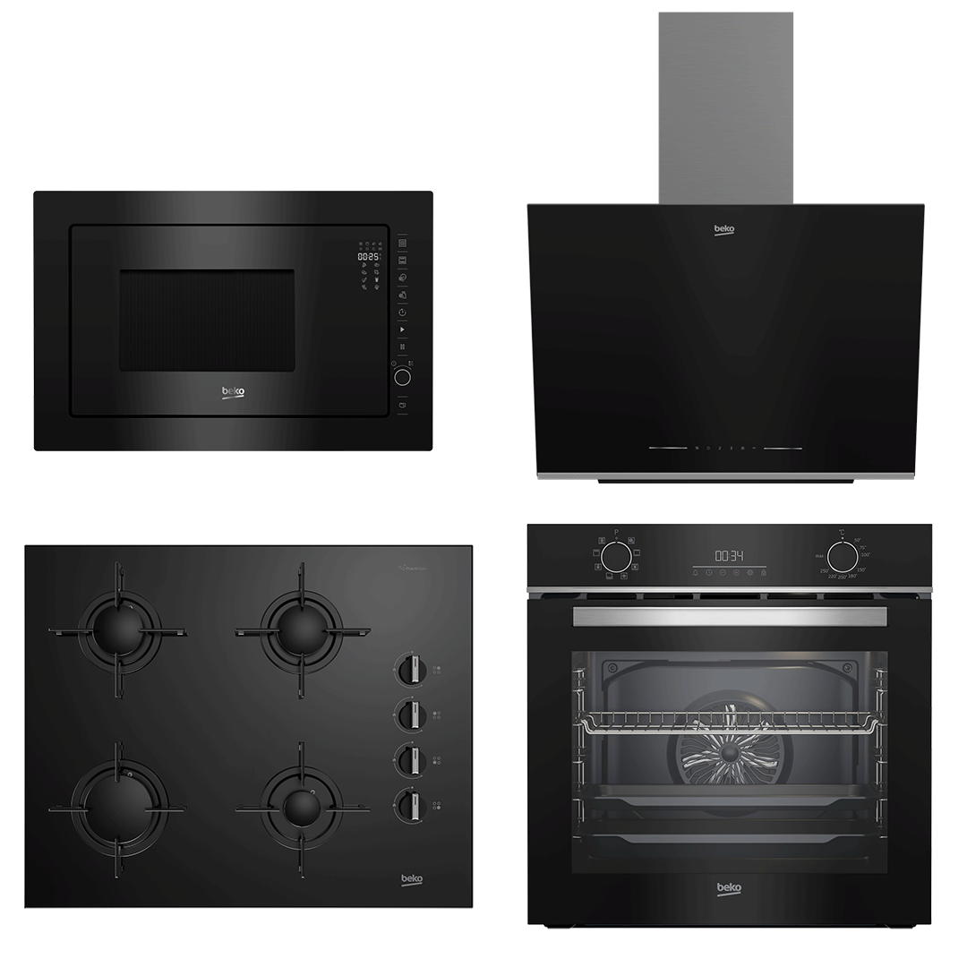 Beko Siyah Cam Mikrodalgalı Set (BDE 6062 S - BOCD T 6510 ES - BFC 430 S - BMC 2520 S)