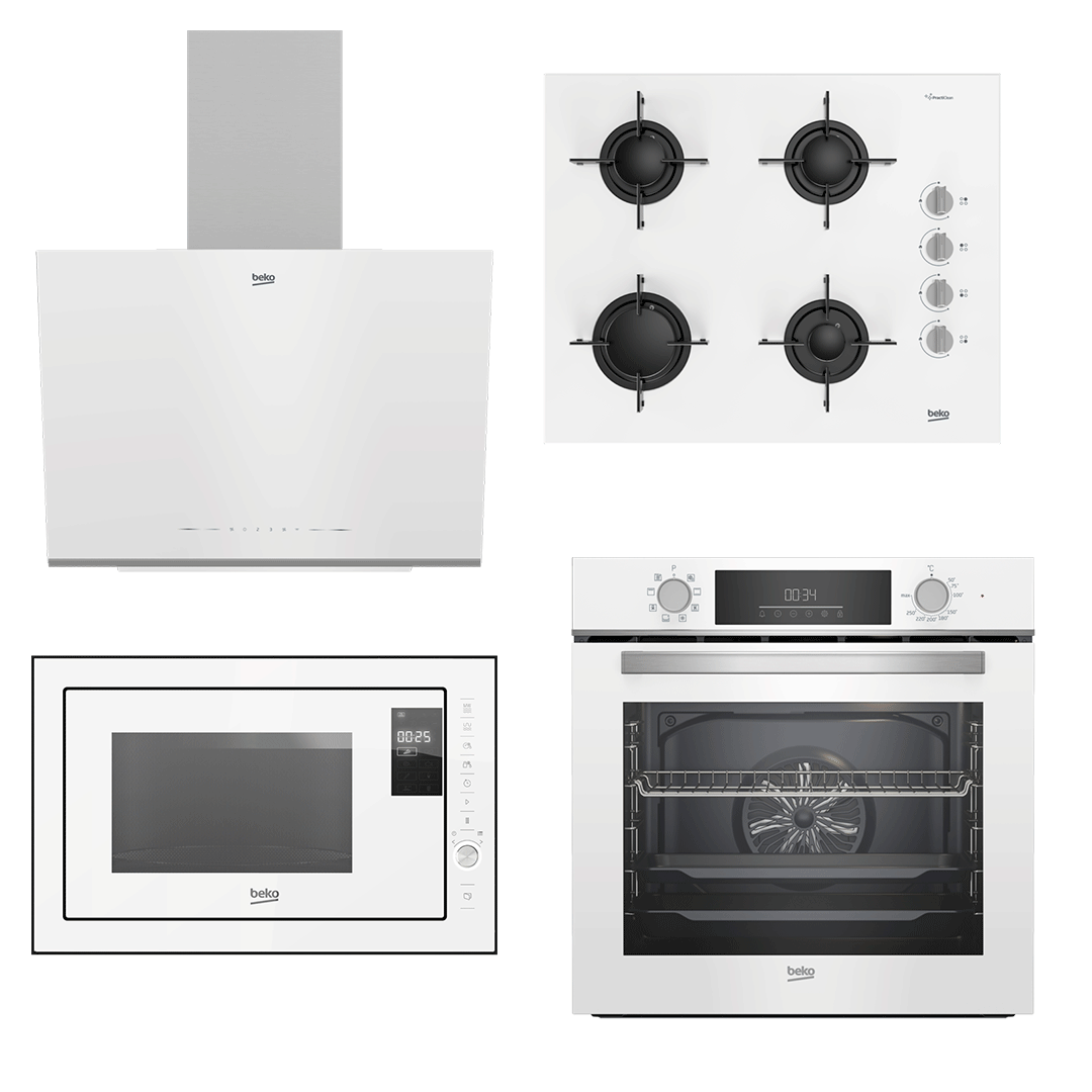 Beko Beyaz Cam Mikrodalgalı Set (BDE 6062 B - BOCD T 6510 EB - BFC 430 B - MGB 25333 WG)